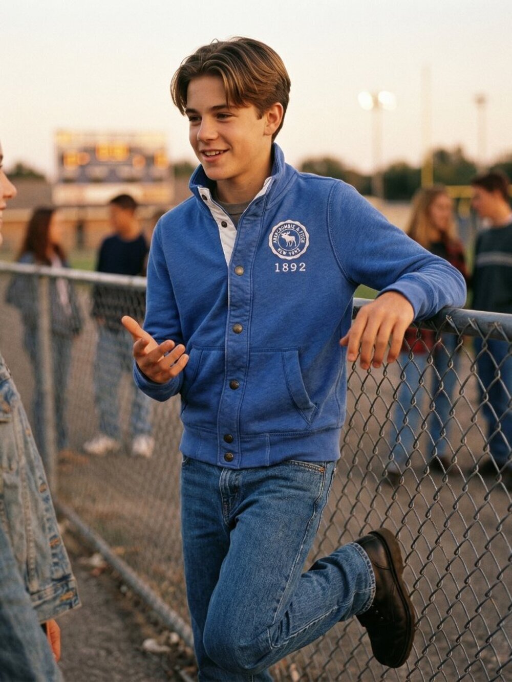 Abercrombie Kids XL Sweatshirt Blue Cotton Crest Snap Jacket Iconic Archival Y2K